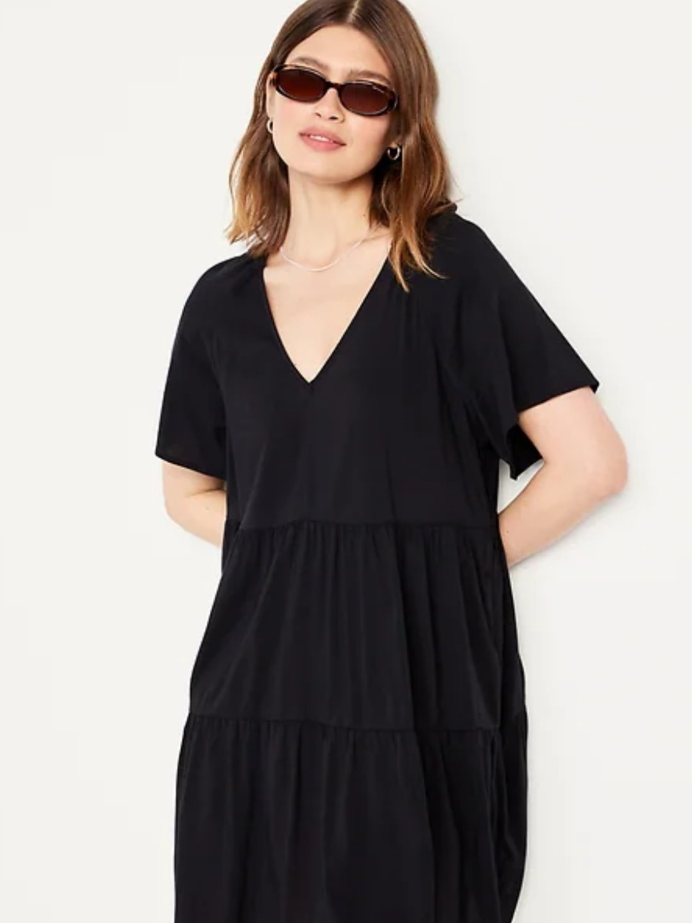Old Navy Black V-Neck Mini Swing Dress